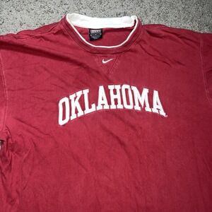 Vintage Nike Team Oklahoma Sooners Center Check Red Short Sleeve Men L Spell Out
